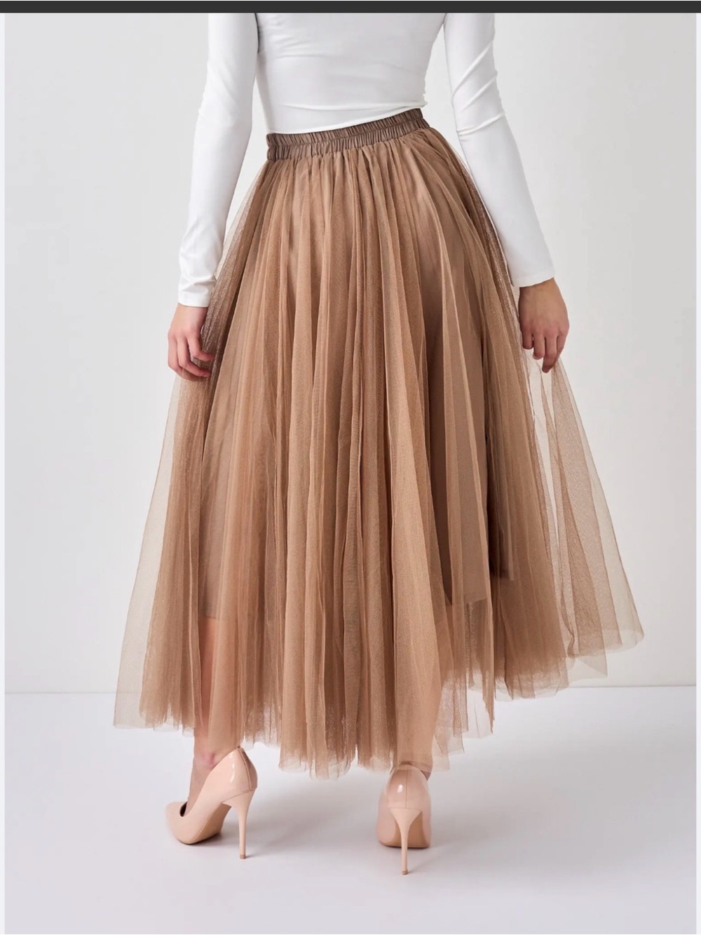 Choklate Paris Taupe Tulle Midi Maxi Skirt Satin Tie Size S
